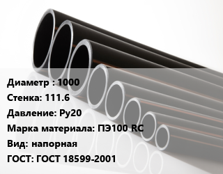 Труба полиэтиленовая 1000х111.6 Ру20 ПЭ100 RC напорная ГОСТ: ГОСТ 18599-2001, м, Мультипайп, Мультипайп ПРО, Протект цена от 116626 Тг / м, где купить, условия доставки в Костанае и Костанайской области